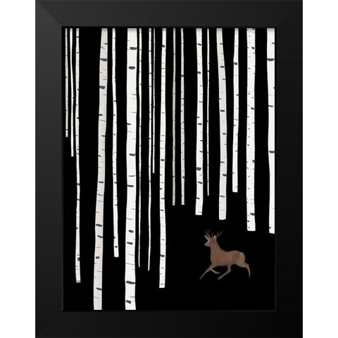 Deer In Birch Woods Black Modern Wood Framed Art Print by Straatsma, Leah