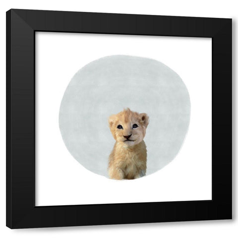 Baby Lion Circle Gray Black Modern Wood Framed Art Print with Double Matting by Straatsma, Leah