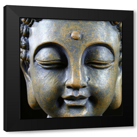Buddha Smile Black Modern Wood Framed Art Print by KUMA