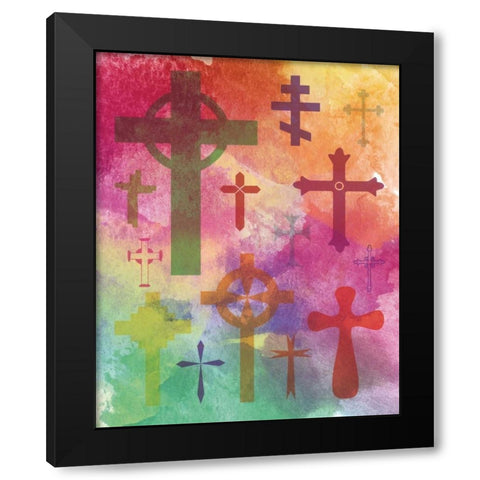 Watercolor Cross 1 Black Modern Wood Framed Art Print with Double Matting by Hogan, Melody