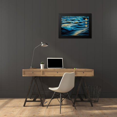 By the Sea Saffron Teal 4 Black Modern Wood Framed Art Print by Hogan, Melody