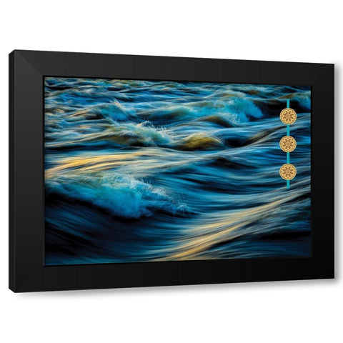 By the Sea Saffron Teal 4 Black Modern Wood Framed Art Print with Double Matting by Hogan, Melody