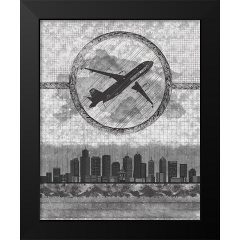 Skyline Airline 2 Black Modern Wood Framed Art Print by Hogan, Melody