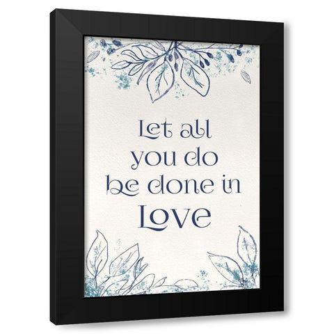 Blue Botanical Blessings 1 Black Modern Wood Framed Art Print with Double Matting by Hogan, Melody