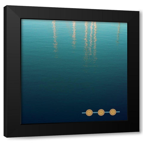 By the Sea Saffron Teal 2 Black Modern Wood Framed Art Print with Double Matting by Hogan, Melody
