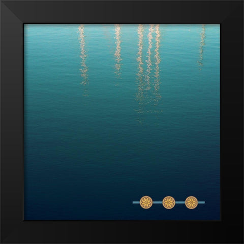 By the Sea Saffron Teal 2 Black Modern Wood Framed Art Print by Hogan, Melody