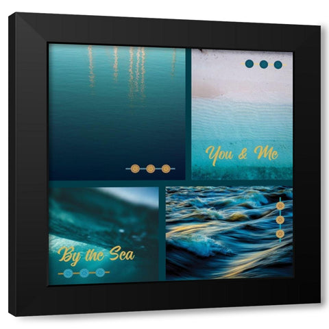 By the Sea Saffron Teal 5 Black Modern Wood Framed Art Print by Hogan, Melody