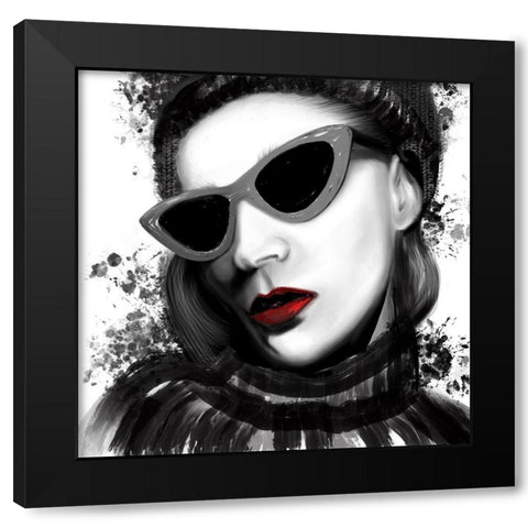 Fashion Portrait Red Lips 1 Black Modern Wood Framed Art Print with Double Matting by Hogan, Melody