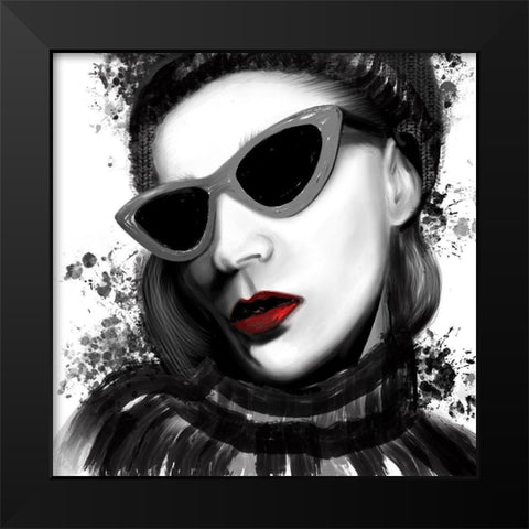 Fashion Portrait Red Lips 1 Black Modern Wood Framed Art Print by Hogan, Melody