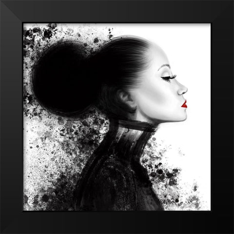 Fashion Profile Red Lips 1 Black Modern Wood Framed Art Print by Hogan, Melody