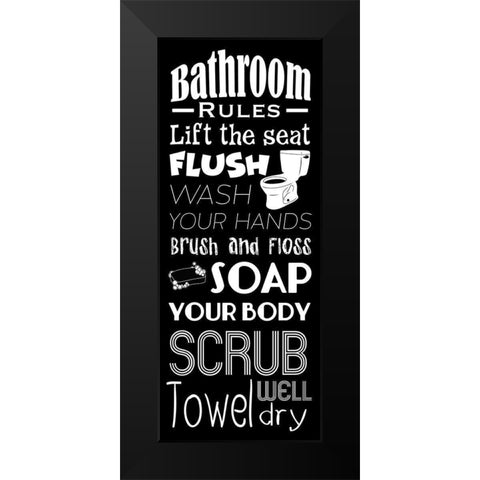 Bath Rules BW Black Modern Wood Framed Art Print by Prime, Marcus