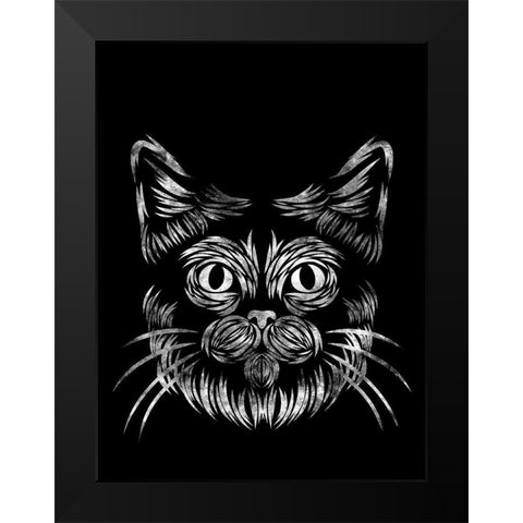 Cat In The Night Black Modern Wood Framed Art Print by Prime, Marcus