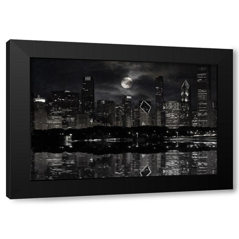 Full Moon Chicago Black Modern Wood Framed Art Print with Double Matting by Prime, Marcus
