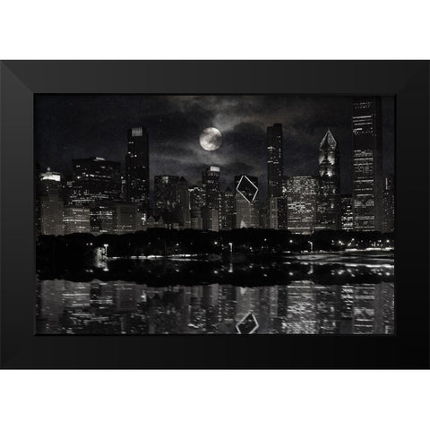 Full Moon Chicago Black Modern Wood Framed Art Print by Prime, Marcus