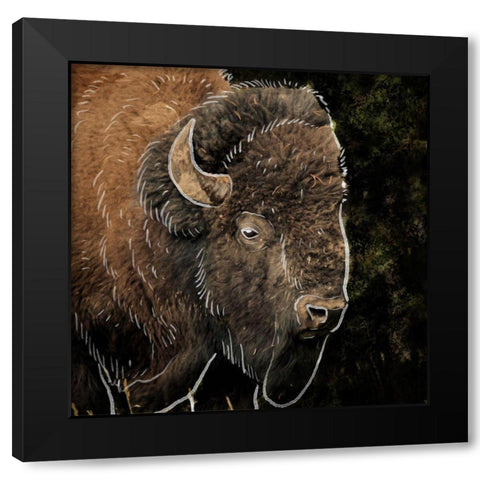 Illustrated Bison 1 Black Modern Wood Framed Art Print by Prime, Marcus