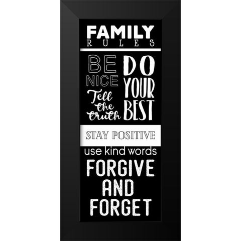 Family Rules Black Modern Wood Framed Art Print by Villa, Mlli