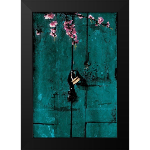 Door And Flowers Black Modern Wood Framed Art Print by Villa, Mlli