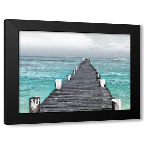Centered Dock At Sea Recolor Black Modern Wood Framed Art Print with Double Matting by Villa, Mlli