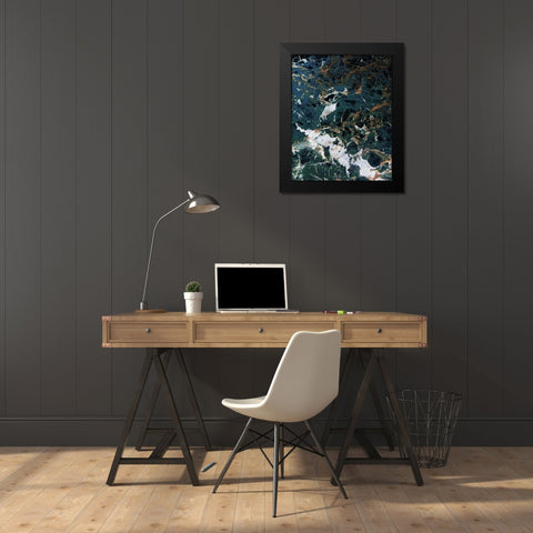 Dark Blue Smog Abstract Black Modern Wood Framed Art Print by Villa, Mlli
