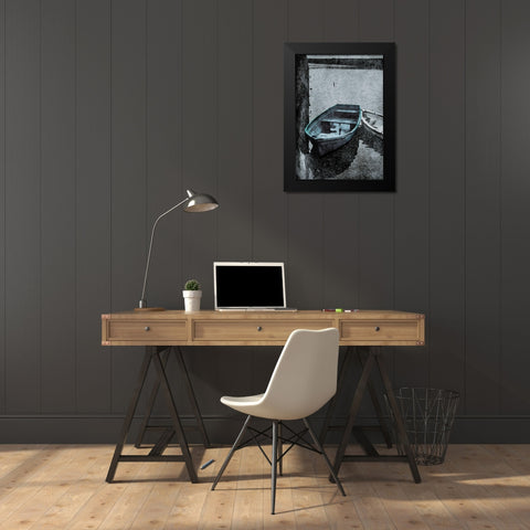 Boat In The Blue Black Modern Wood Framed Art Print by Villa, Mlli
