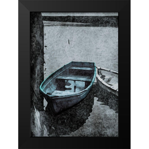 Boat In The Blue Black Modern Wood Framed Art Print by Villa, Mlli