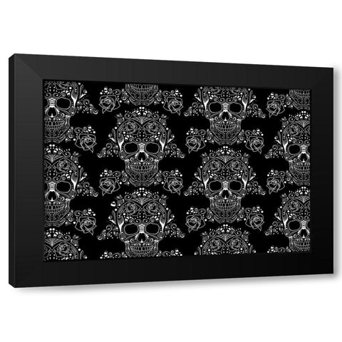 Halloween Skull Pattern Black Modern Wood Framed Art Print by Villa, Mlli