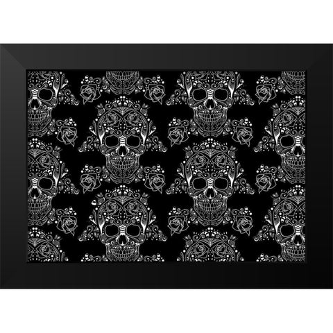 Halloween Skull Pattern Black Modern Wood Framed Art Print by Villa, Mlli