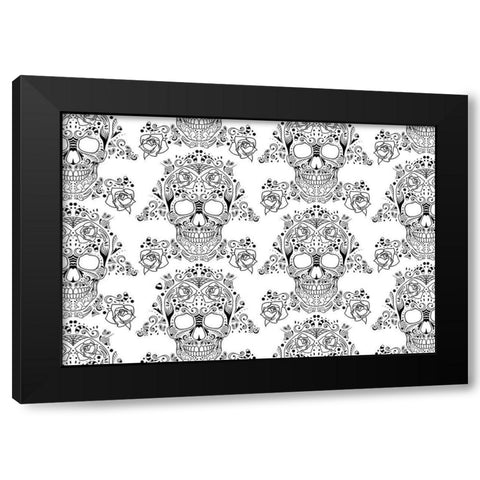 Halloween Skull Pattern Reverse Black Modern Wood Framed Art Print with Double Matting by Villa, Mlli