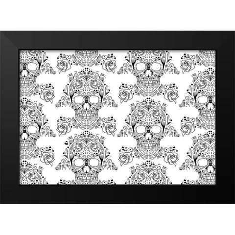 Halloween Skull Pattern Reverse Black Modern Wood Framed Art Print by Villa, Mlli
