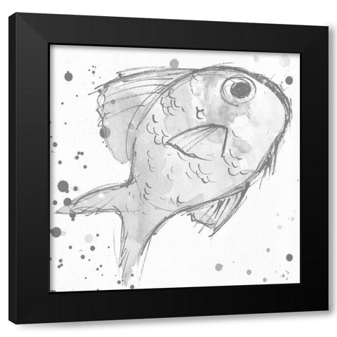 Minimal Sketch Fish Grey Black Modern Wood Framed Art Print by Villa, Mlli