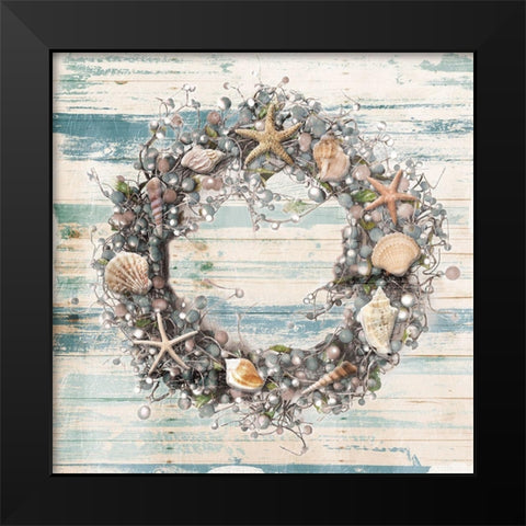 Wreath Blues Coastal Black Modern Wood Framed Art Print by Villa, Mlli