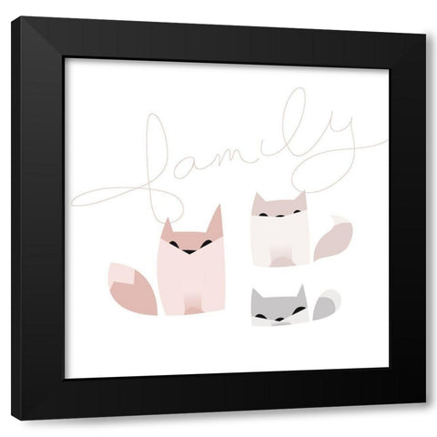 Fox Family Black Modern Wood Framed Art Print with Double Matting by Villa, Mlli