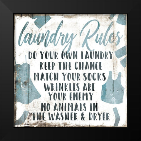 Laundry Rules Laundry Black Modern Wood Framed Art Print by Villa, Mlli