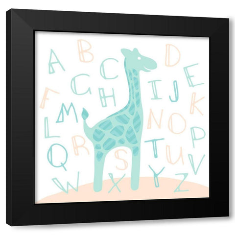 Giraffe Fun Cream Black Modern Wood Framed Art Print by Villa, Mlli