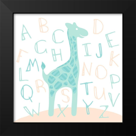 Giraffe Fun Cream Black Modern Wood Framed Art Print by Villa, Mlli
