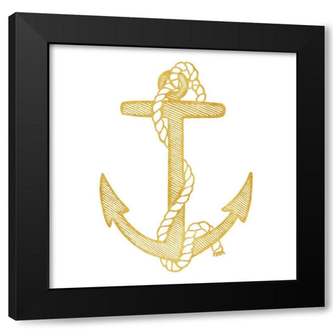 Gold Anchor Black Modern Wood Framed Art Print with Double Matting by Villa, Mlli