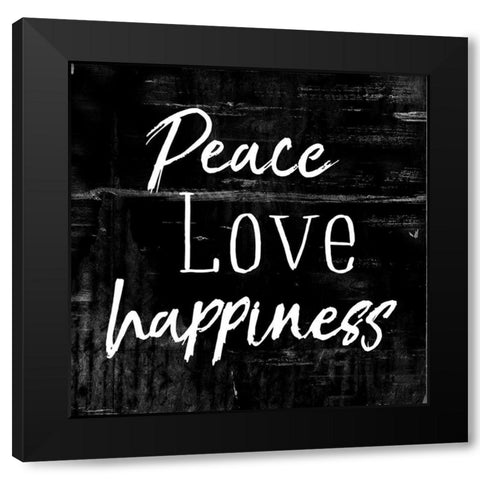 Peace Love Happiness Black Black Modern Wood Framed Art Print with Double Matting by Villa, Mlli