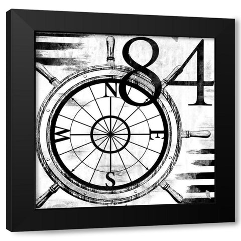 Coastal Compass Black Modern Wood Framed Art Print with Double Matting by Villa, Mlli
