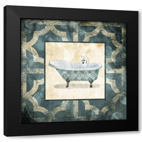 Muted Blue Bath Black Modern Wood Framed Art Print with Double Matting by Villa, Mlli