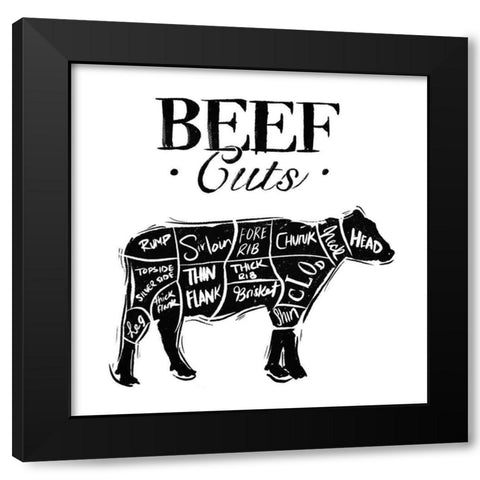 Beef Cuts Reverse Black Modern Wood Framed Art Print by Villa, Mlli