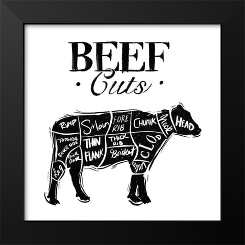 Beef Cuts Reverse Black Modern Wood Framed Art Print by Villa, Mlli