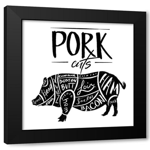 Pork Cuts Reverse Black Modern Wood Framed Art Print with Double Matting by Villa, Mlli
