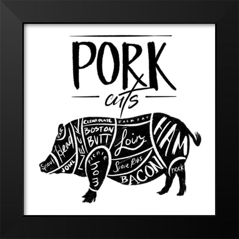 Pork Cuts Reverse Black Modern Wood Framed Art Print by Villa, Mlli