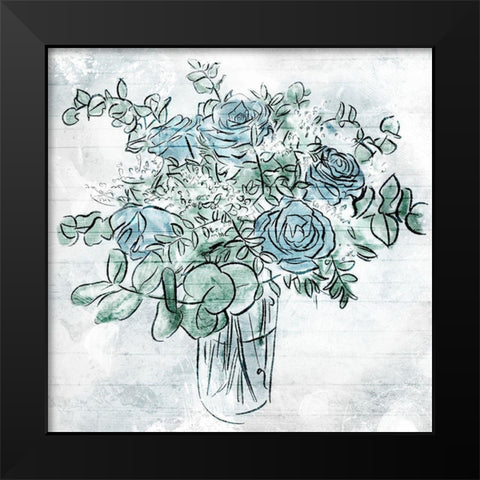 Blue Sketch Florals Black Modern Wood Framed Art Print by Villa, Mlli