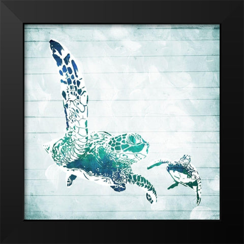 Turtles In The Sea Black Modern Wood Framed Art Print by Villa, Mlli