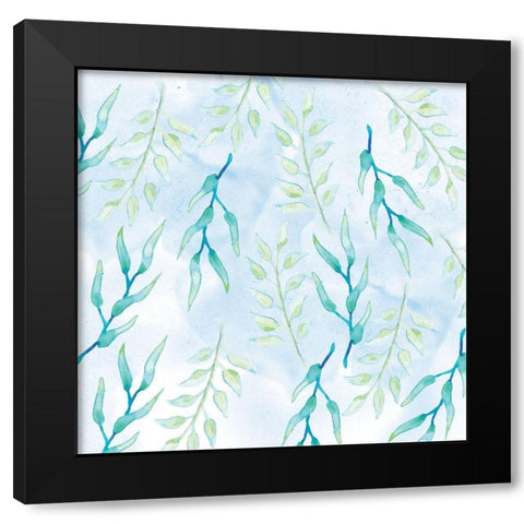 Blue Floral Pattern 1 Black Modern Wood Framed Art Print with Double Matting by Fraser, Orane