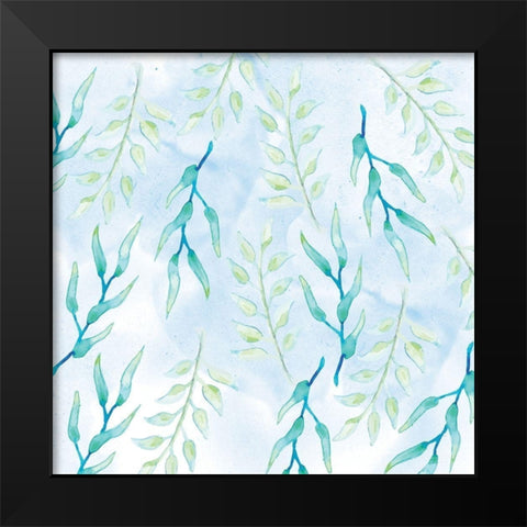 Blue Floral Pattern 1 Black Modern Wood Framed Art Print by Fraser, Orane