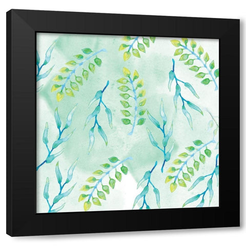 Blue Floral Pattern 2 Black Modern Wood Framed Art Print by Fraser, Orane