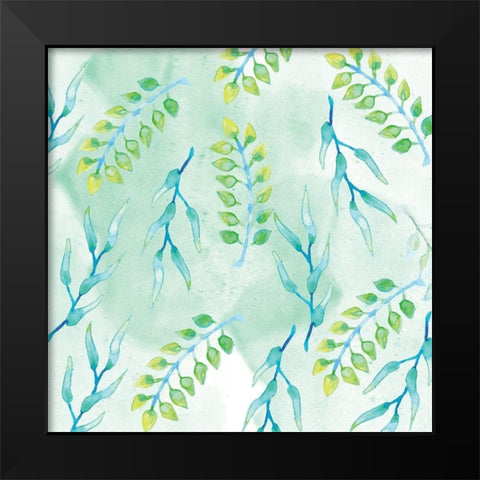 Blue Floral Pattern 2 Black Modern Wood Framed Art Print by Fraser, Orane