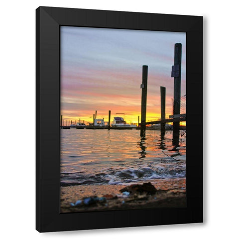 Sunset Harbour Black Modern Wood Framed Art Print with Double Matting by Orlando